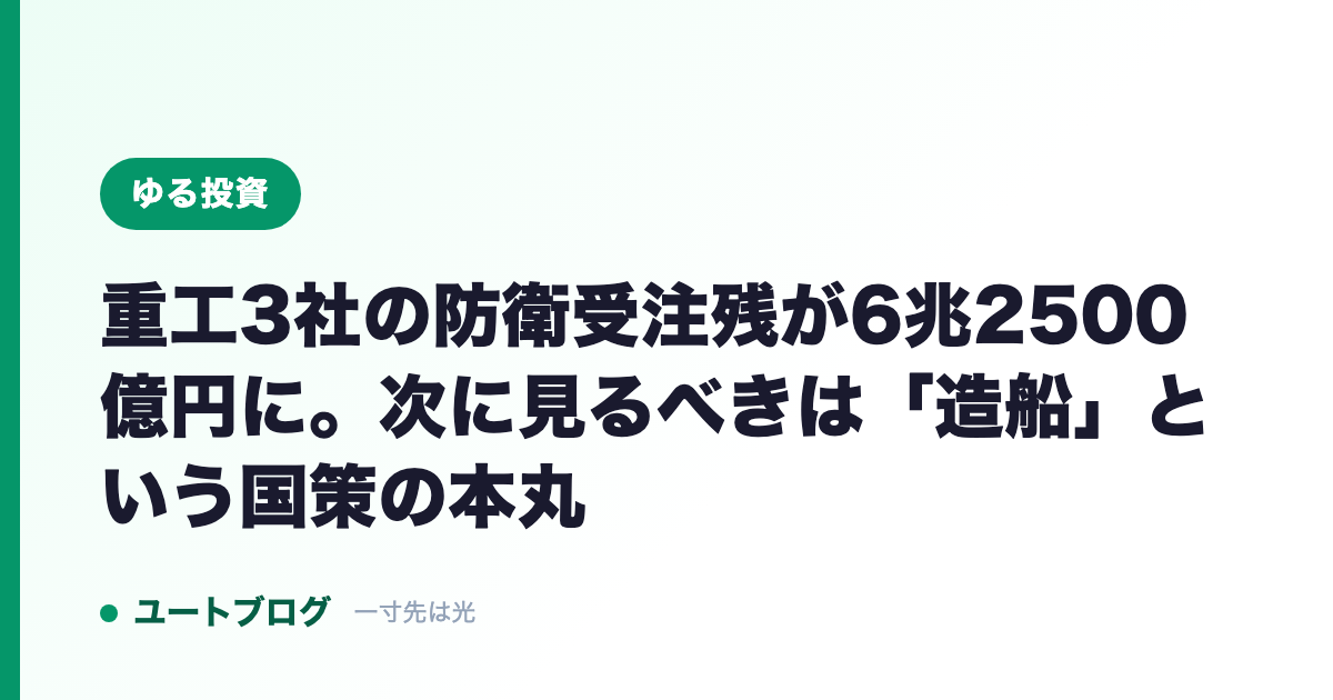 重工3社の防衛受注残が6兆2500億円に。次に見るべきは「造船」という国策の本丸