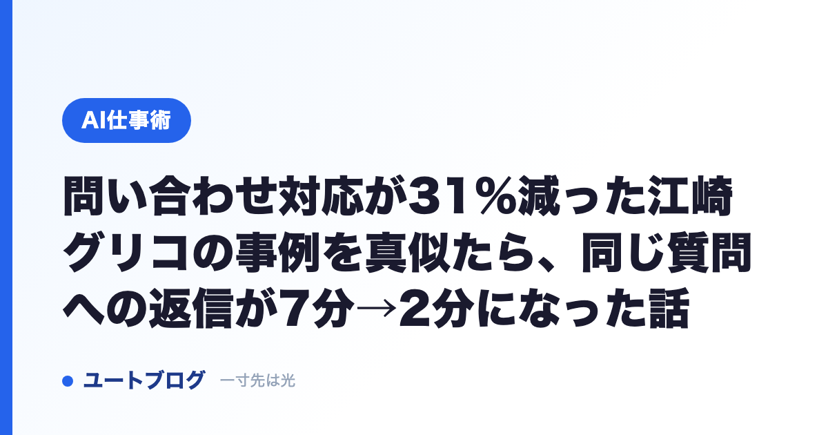 問い合わせ対応が31%減った江崎グリコの事例を真似たら、同じ質問への返信が7分→2分になった話