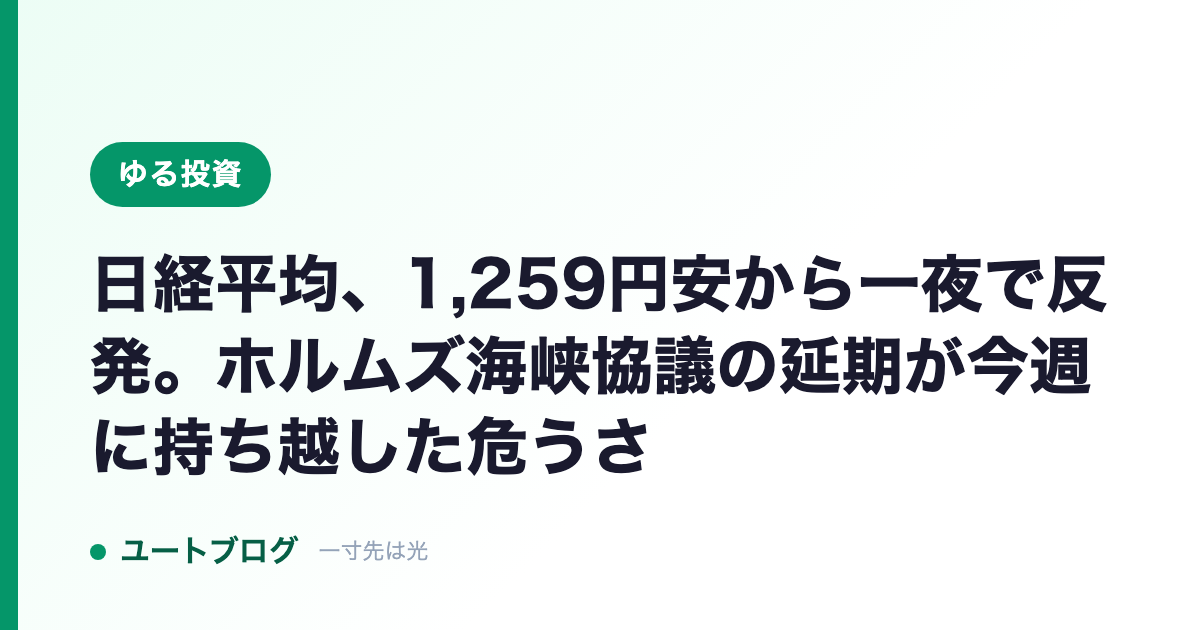 日経平均、1,259円安から一夜で反発。ホルムズ海峡協議の延期が今週に持ち越した危うさ