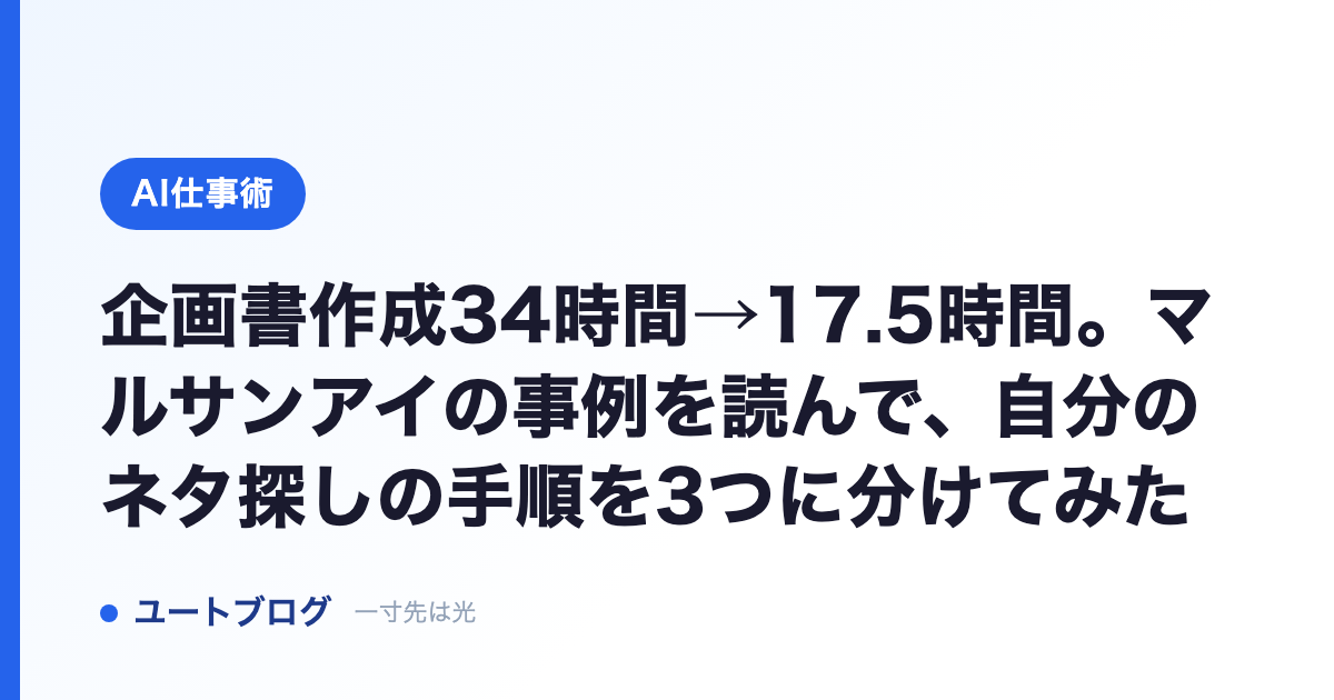 企画書作成34時間→17.5時間。マルサンアイの事例を読んで、自分のネタ探しの手順を3つに分けてみた