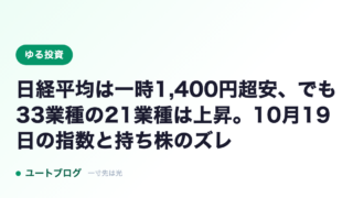日経平均は一時1,400円超安、でも33業種の21業種は上昇。10月19日の指数と持ち株のズレ