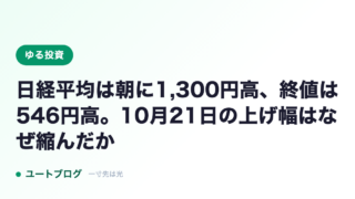 日経平均は朝に1,300円高、終値は546円高。10月21日の上げ幅はなぜ縮んだか